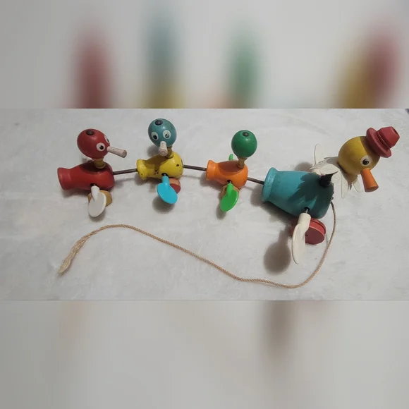 Vintage Fisher Price Wooden Ducks Pull Toy - Picture 3 of 4